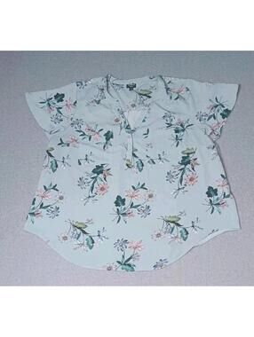 Torrid Harper Flutter Sleeve Blouse Womens Size 3 Baby Blue With Floral...